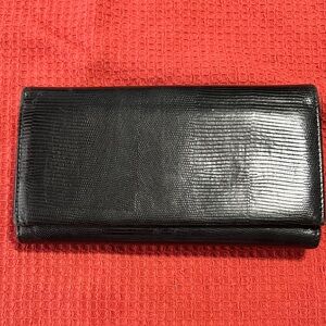Black Italian Calfskin Textured Checkbook Wallet